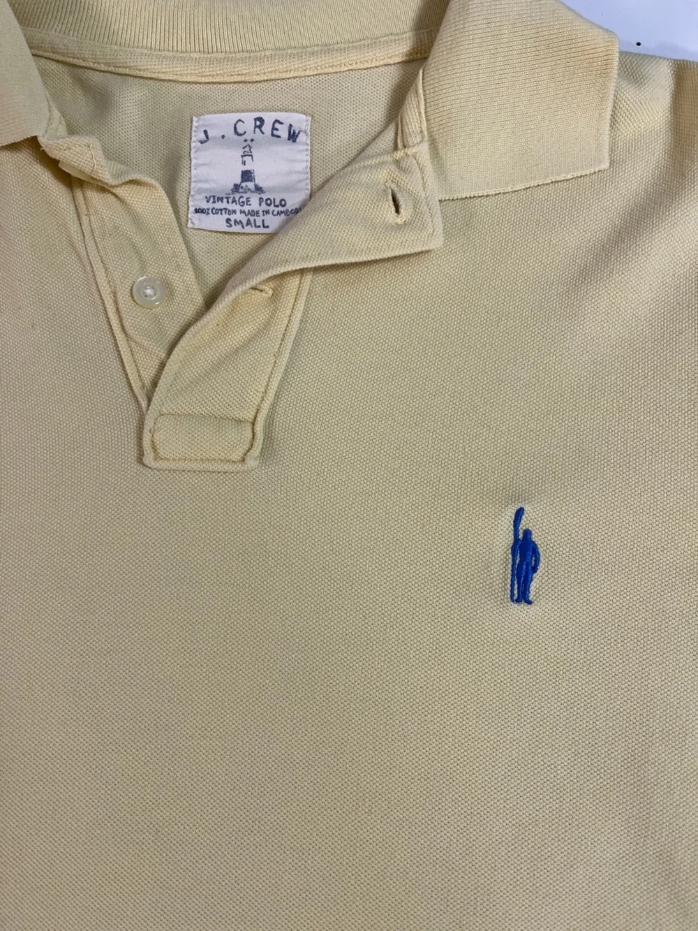 J. Crew Vintage 100% cotton Men's Pale Yellow size Small blue embroidered logo